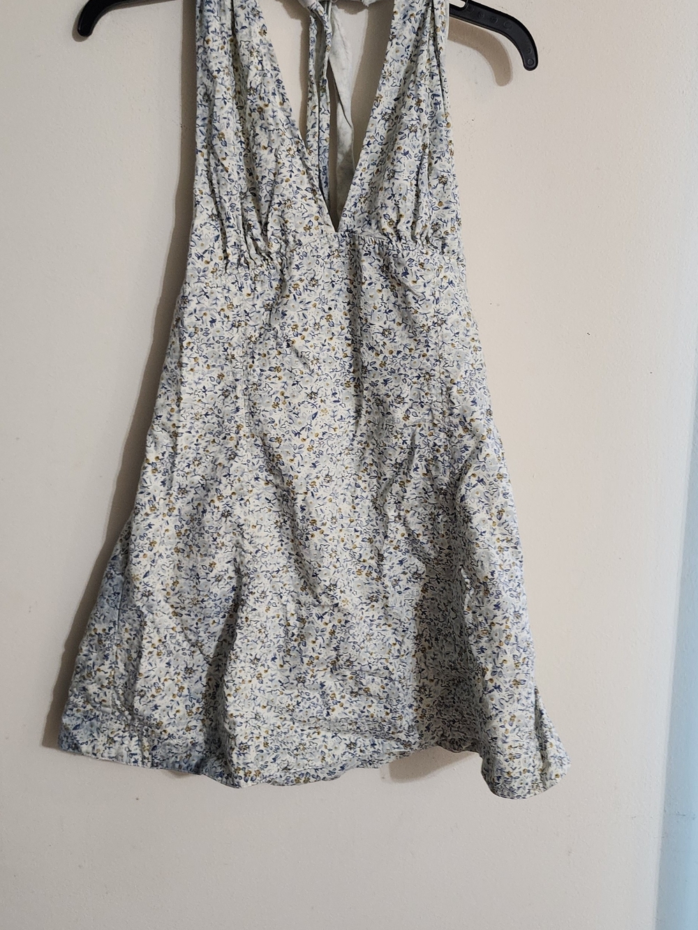 Free People Blue Yellow Floral Halter Mini Dress US 12 / UK 16